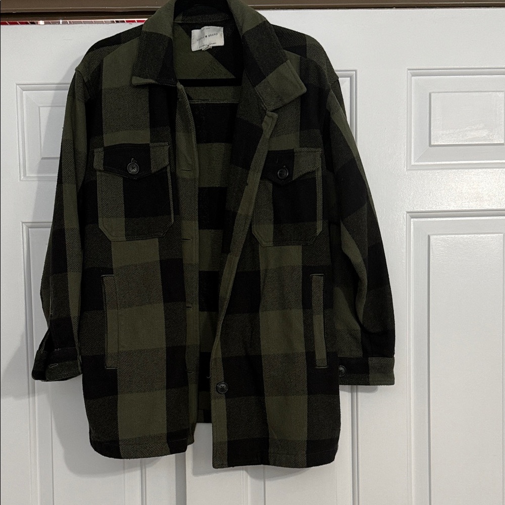 Lucky Brand Olive and Black Checkered Shirt Jacket
